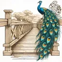 wooden bridge with peacock feather intertwined tattoo design idea