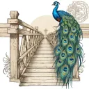 wooden bridge with peacock feather intertwined tattoo design idea