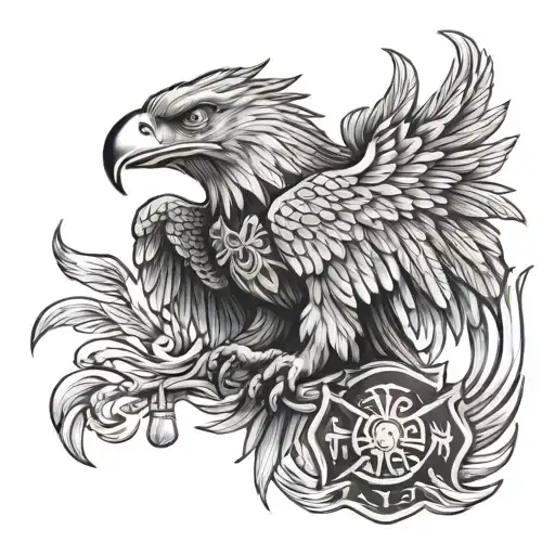 firefighter with Mexican eagle  tattoo design idea
