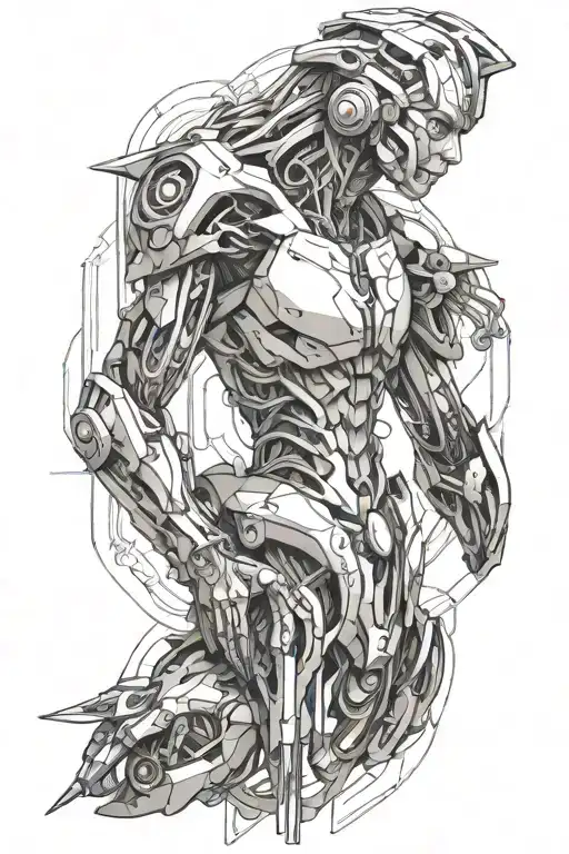biomech bionic cyborg tattoo design idea