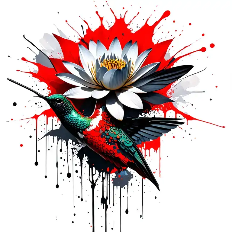 lotus flower mechanical hummingbird tattoo design idea