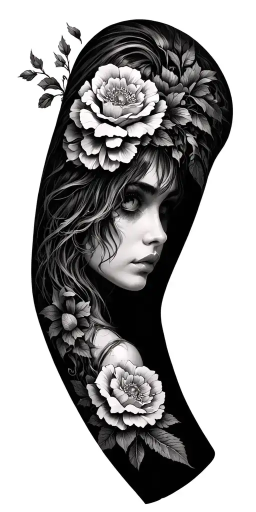 spooky gothic floral arm sleeve tattoo design idea