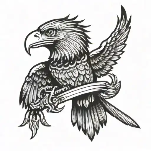 eagle flying with next leon with snake evolved sword tattoo design idea