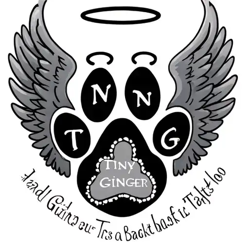 paw print inside another paw print with angel wings and halo with the names Tiny and Ginger  tattoo design idea