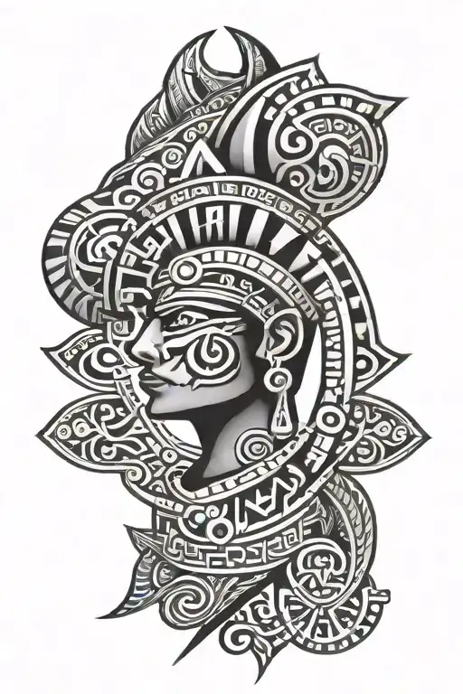 Aztec tribal patterns sleeve tattoo design idea