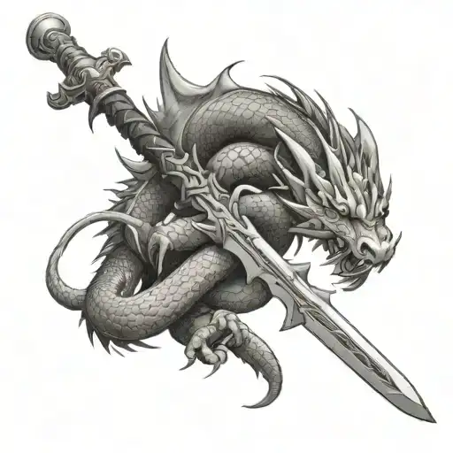 sword and dragon wrapped tattoo design idea