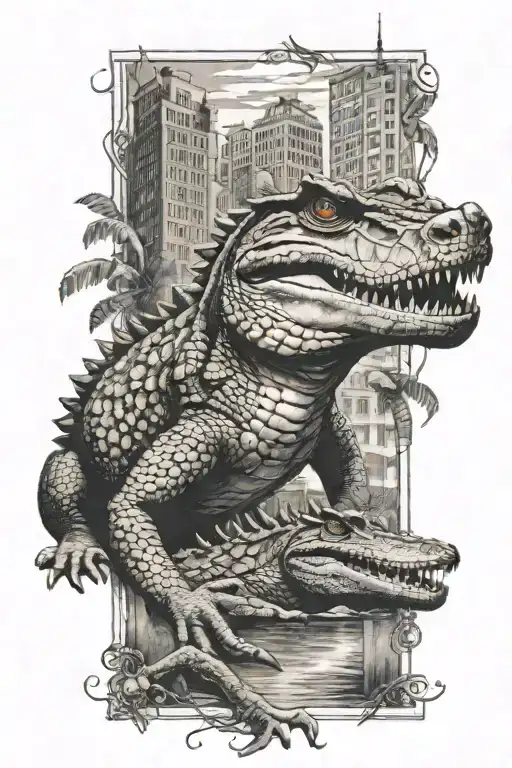 Downtown and crocodile tattoo design idea