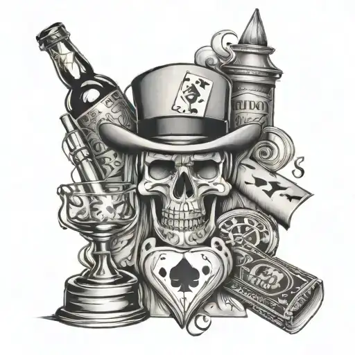 ex gambler alcoholic tattoo design idea
