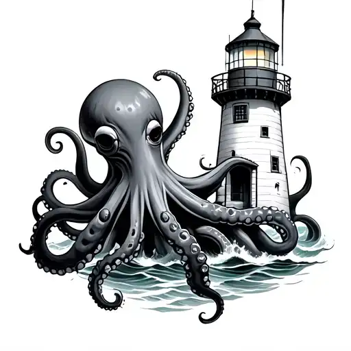 Octopus Lighthouse tattoo design idea