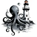 Octopus Lighthouse tattoo design idea