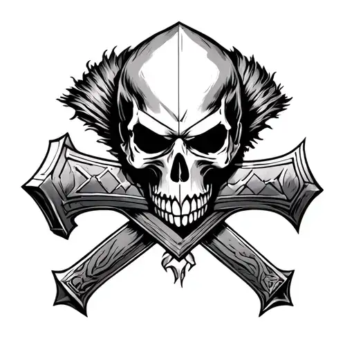 Thor's skull and crossed storm breaker and Mjölnir tattoo design idea