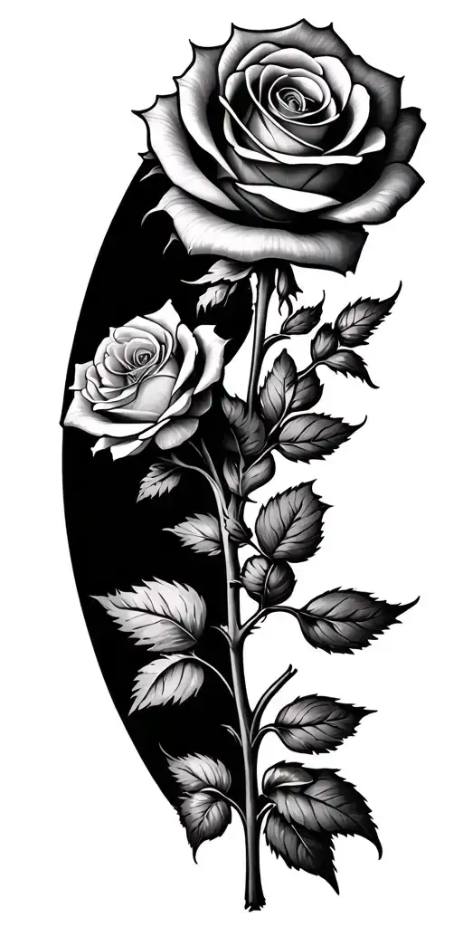 an extended stem birth flower tattoo  that combine  multiple flowers,  a rose witht the word Brenda as the stem a tattoo design idea