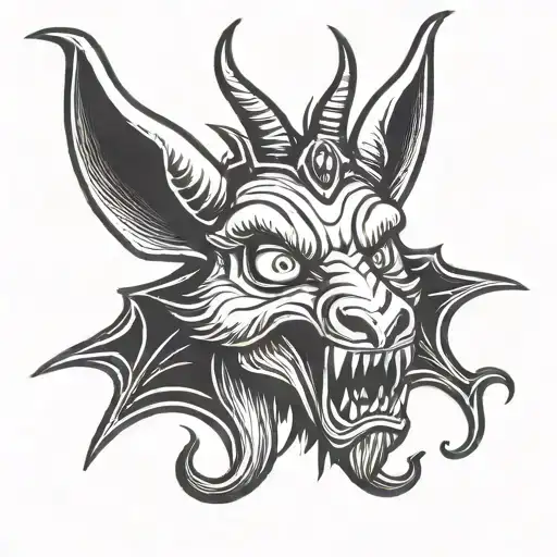 evil baphomet bat head tongue out and pointy ears  tattoo design idea