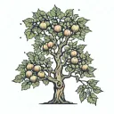walnut tree with big, round crown. Able the tree the Ursus major constellation connected with lines tattoo design idea