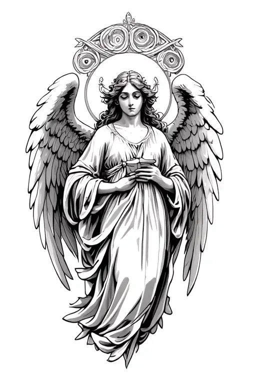 biblically accurate angels from Ezekiel with lots of wings and eyes tattoo design idea