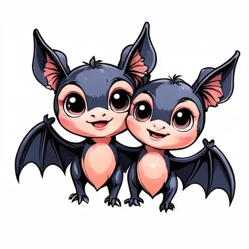 two cute female bats with big eyes that are best friends tattoo design idea