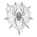 A sketch style tattoo of a mysterious and intricate spider weaving its web, symbolizing creativity and resourcefulness, with subtle elements of a katana blade for a touch of edge tattoo design idea