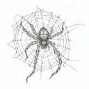 A sketch style tattoo of a mysterious and intricate spider weaving its web, symbolizing creativity and resourcefulness, with subtle elements of a katana blade for a touch of edge tattoo design idea