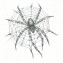 A sketch style tattoo of a mysterious and intricate spider weaving its web, symbolizing creativity and resourcefulness, with subtle elements of a katana blade for a touch of edge tattoo design idea