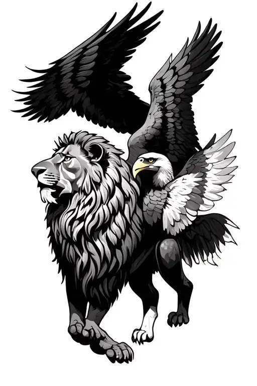 wings with lion and eagle tattoo design idea