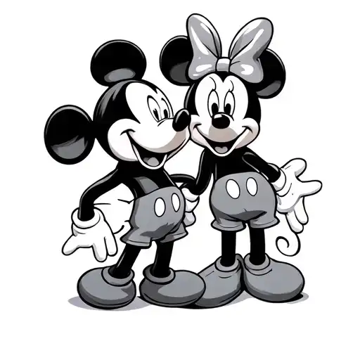 modern day mickey an minnie mouse standing together tattoo design idea