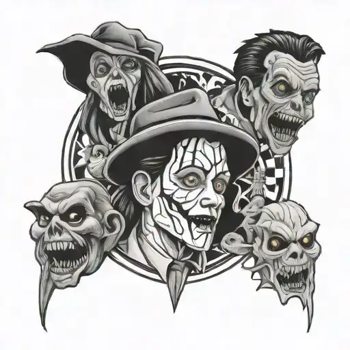 scary movie characters surrounded tattoo design idea