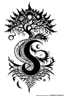 tribal design including army elements, tree of life, dna strand, goddess sun moon, dragon tattoo design idea