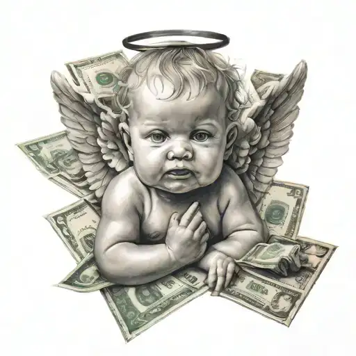 baby Angel and money tattoo design idea