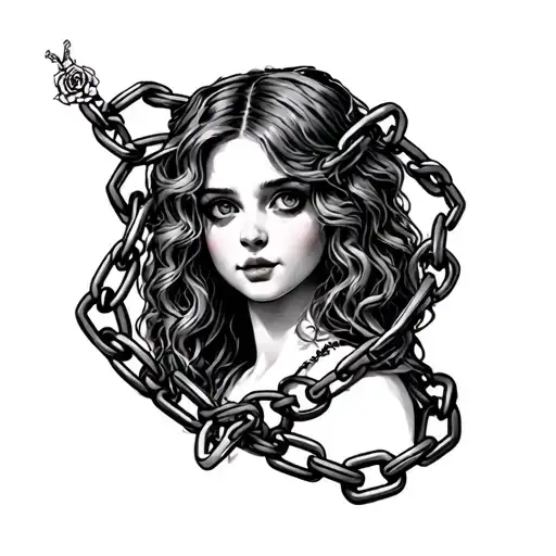 Alice In wonderland in chains wrapped tattoo design idea