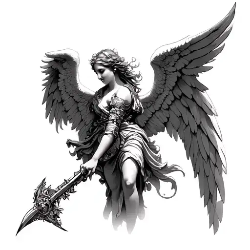 army dialyse renaissance angel tattoo design idea