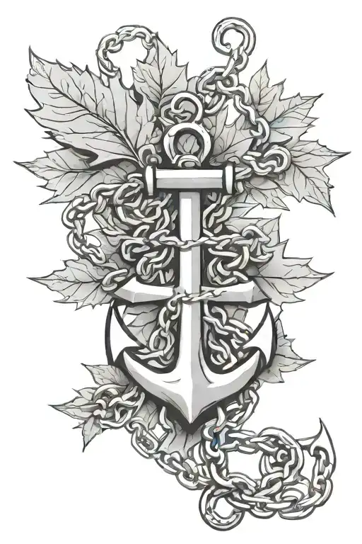 maple leaf, anchor, chain wrapped tattoo design idea