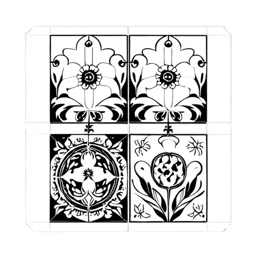 Portuguese tile with the four tiles each representing a member of my family, mum, dad, brother and me tattoo design idea