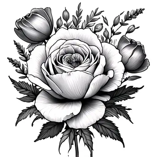 Rose And Tulip lily peonie. lavender, poppies tattoo design idea