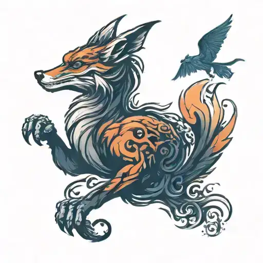 Fox and behid fox is dragon flying tattoo design idea