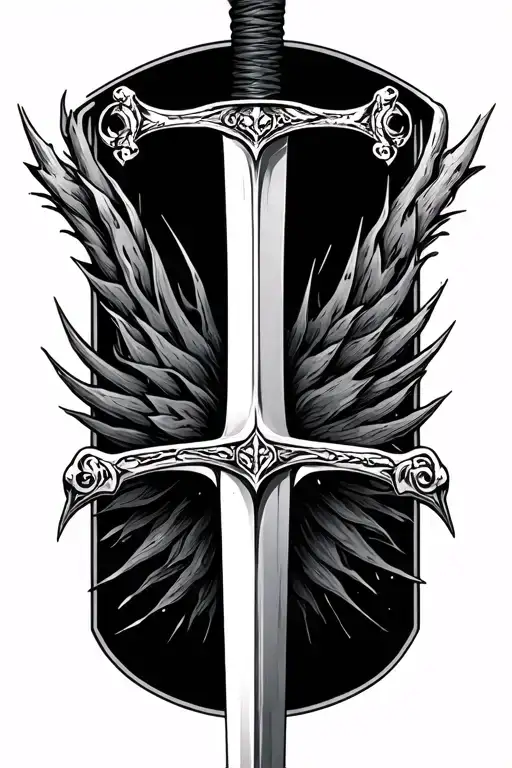 Long medieval sword lowered down without a background tattoo design idea