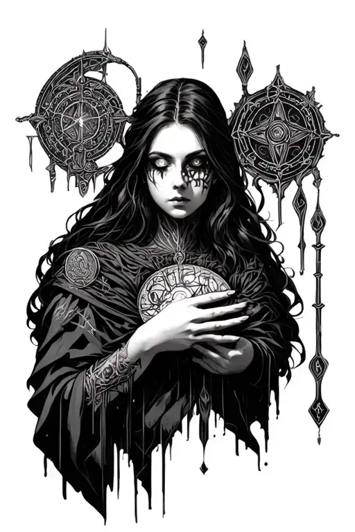 cenobite woman holding the lament configuration tattoo design idea