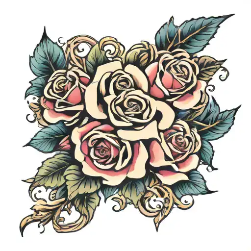 J&S blend letters add roses intertwined hearts tattoo design idea