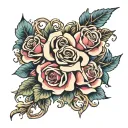 J&S blend letters add roses intertwined hearts tattoo design idea