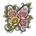 J&S blend letters add roses intertwined hearts tattoo design idea