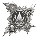 Shards of Narsil from lord of the rings, surrounded by the four elements from avatar the last airbender tattoo design idea