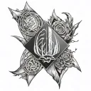 Shards of Narsil from lord of the rings, surrounded by the four elements from avatar the last airbender tattoo design idea