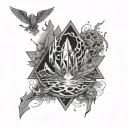 Shards of Narsil from lord of the rings, surrounded by the four elements from avatar the last airbender tattoo design idea