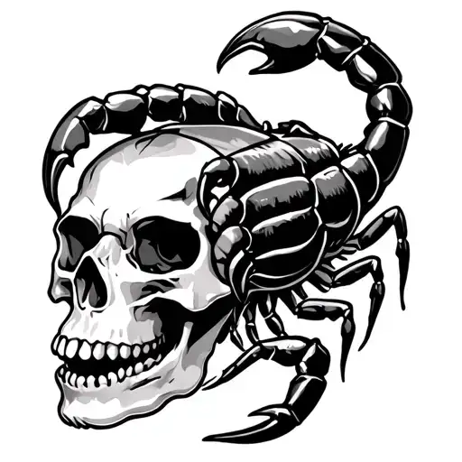 scorpion crawling out of skull tattoo design idea