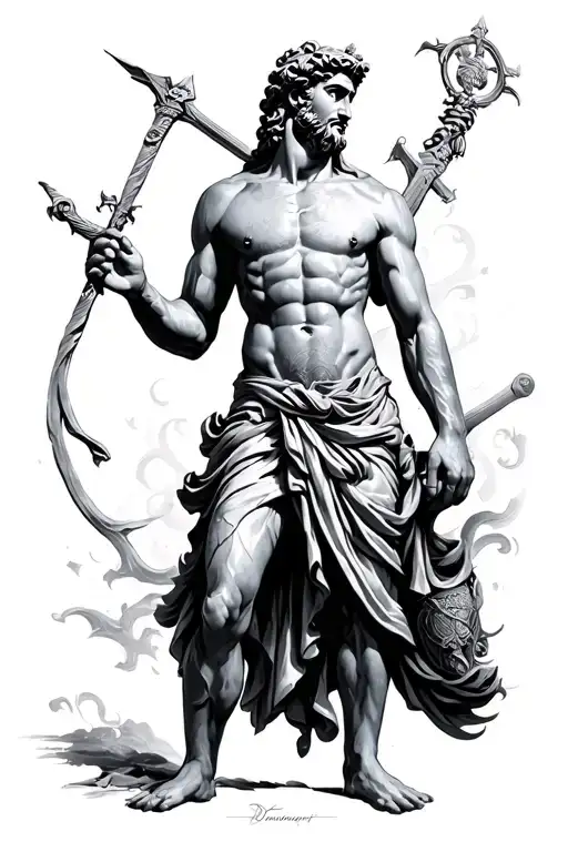 Wild Style greek god tattoo design idea
