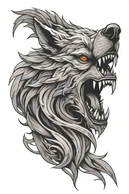 fenrir wolf head side view tattoo design idea