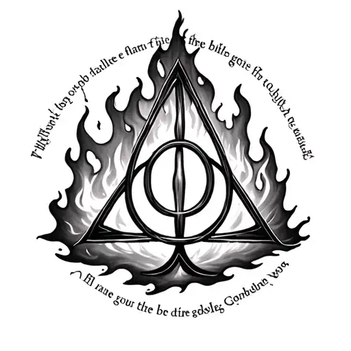 Deathly Hallows symbol from the Harry Potter made into the flame from the Goblet of fire with a quote  tattoo design idea