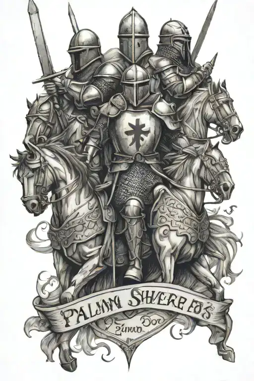 psalm 23:4 written out 5 crusader knights surrounding it tattoo design idea