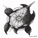 turtle in the middle of a compass that stands for constancy and eternity tattoo design idea