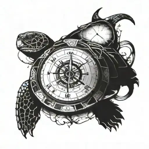 turtle in the middle of a compass that stands for constancy and eternity tattoo design idea