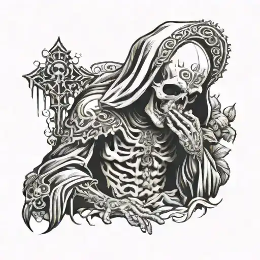 Skull Saint Praying tattoo design idea